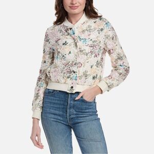 Nanette Lepore Lace Jacket Womens M Ivory Floral Snaps Long Sleeve Lined NEW